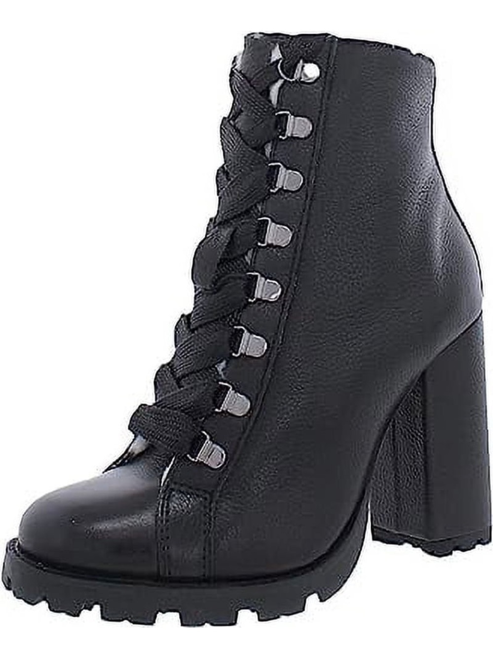 Schutz Zhara Black Leather Combat Boots Lug Sole Block Heel Women’s Size 8